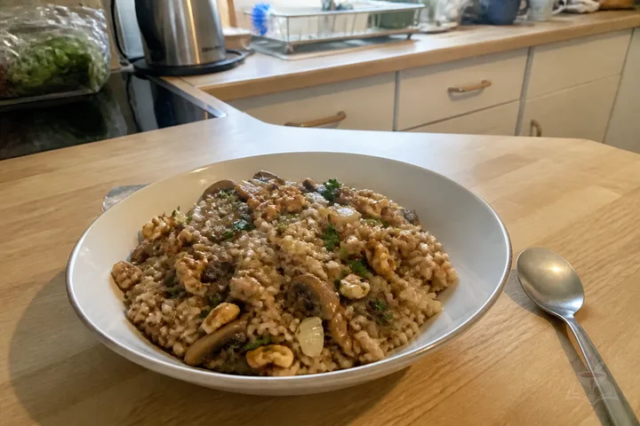 Armenian spelt pilaf with mushrooms walnuts and herbs