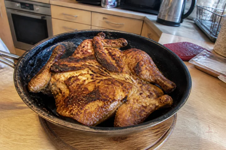 Armenian chutik crisp pressed chicken with paprika herbs and lemon
