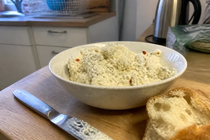 Armenian horats panir style cheese spread with lavash and herbs