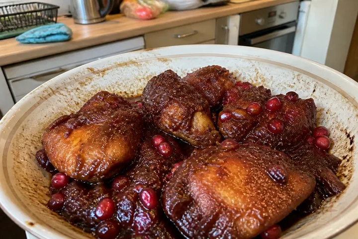 Armenian khokhop chicken with caramelized onions and pomegranate seeds
