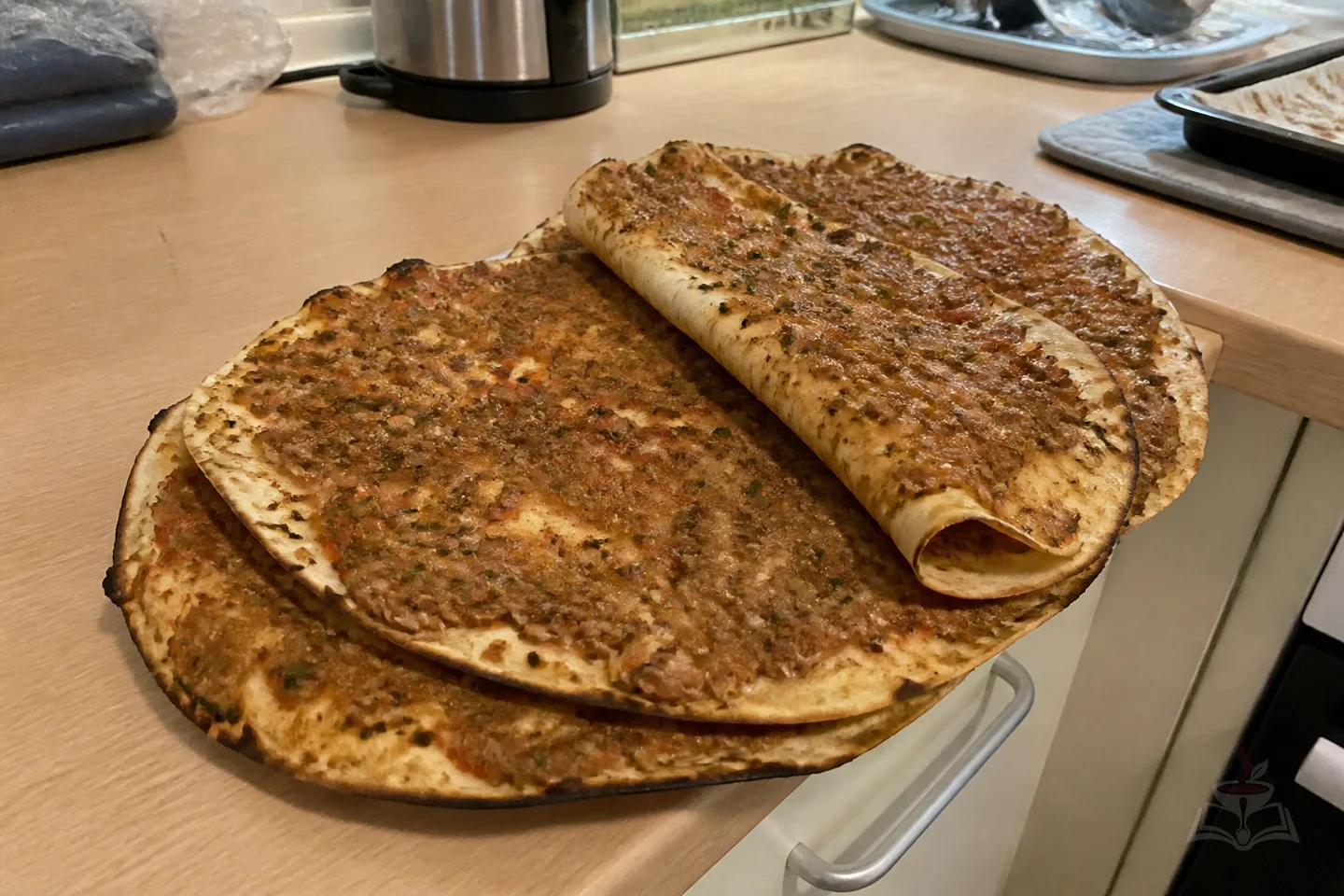Armenian lahmajo thin meat flatbreads with lemon herbs and vegetables