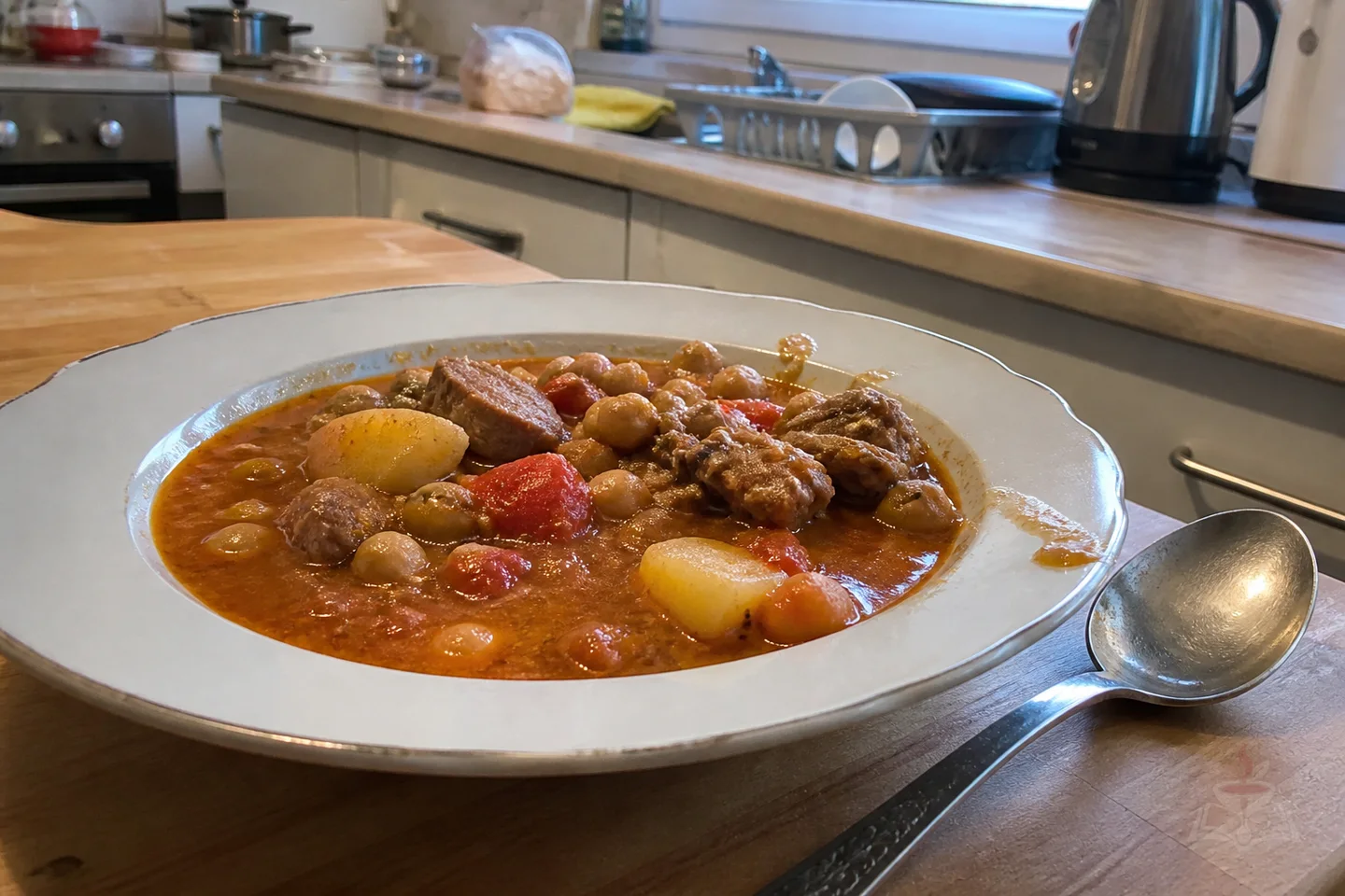 Armenian lamb bozbash stew with chickpeas potatoes tomatoes and herbs