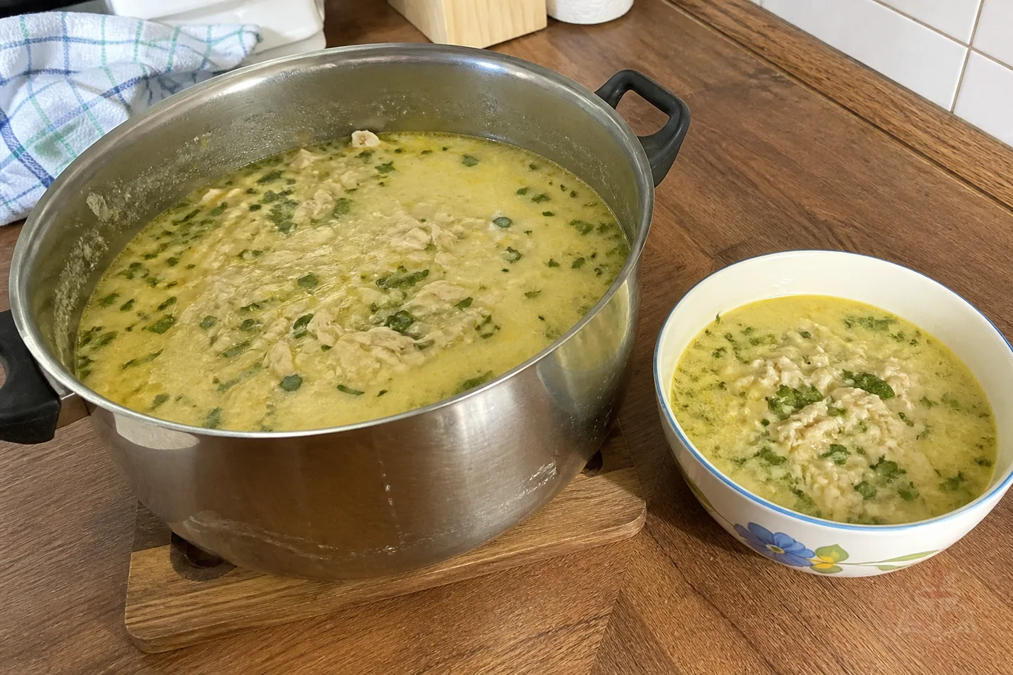 Georgian chikhirtma chicken soup with silky egg-lemon broth and cilantro