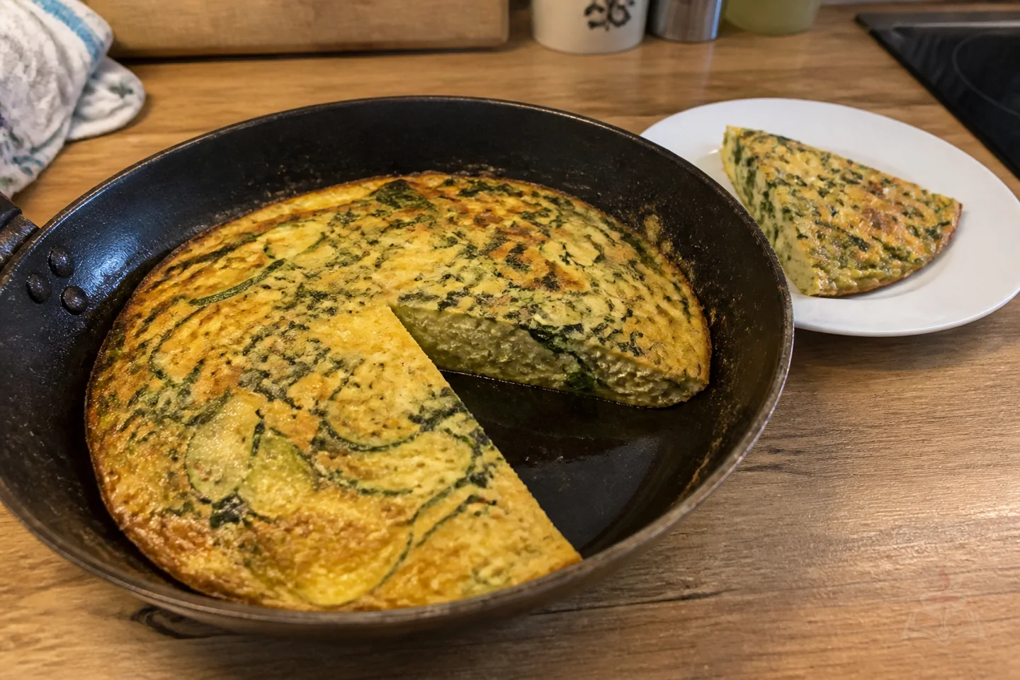 Italian herb frittata with zucchini, spinach, parsley, and Parmesan