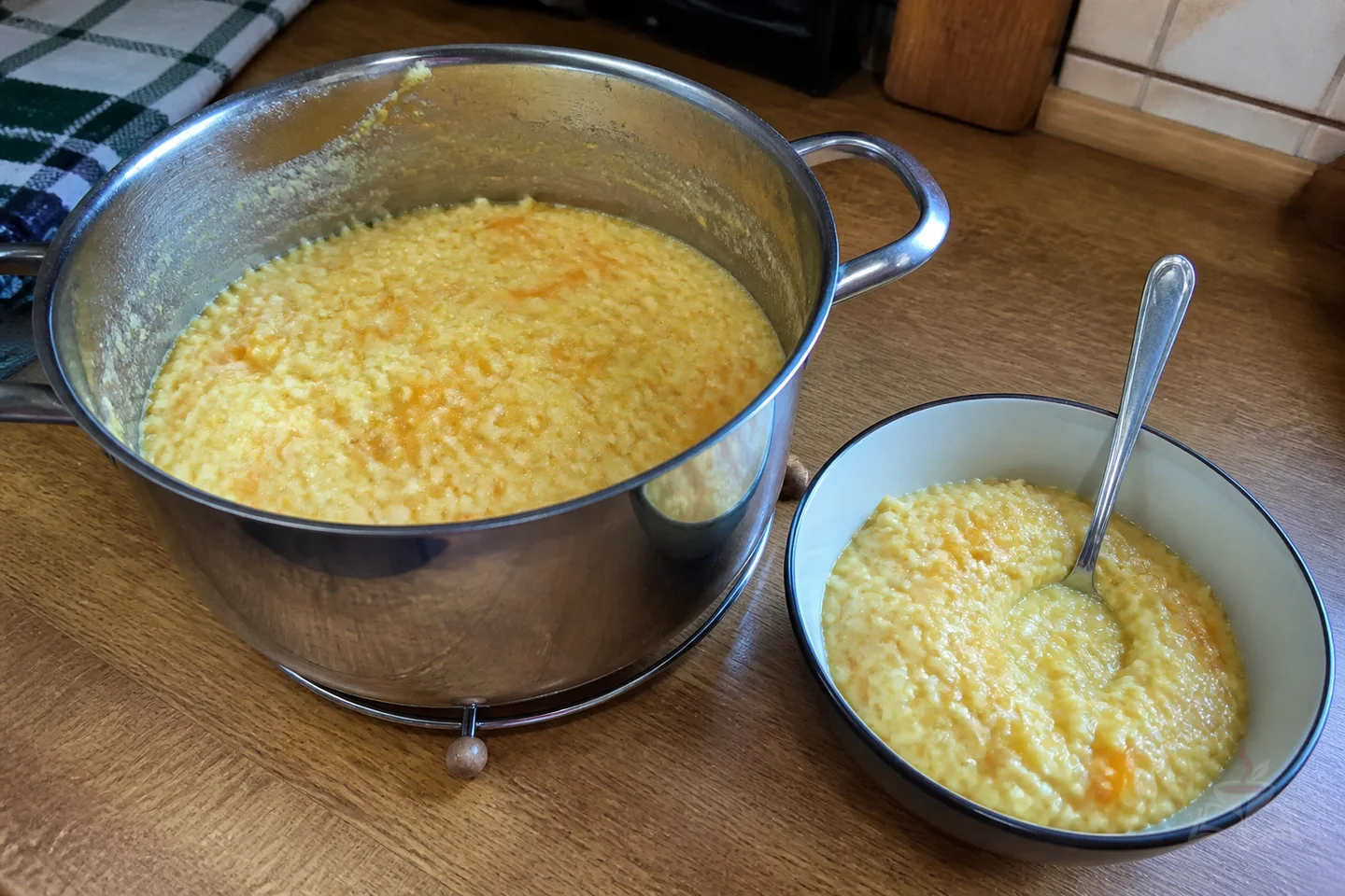 Creamy millet and pumpkin porridge with butter and pumpkin seeds
